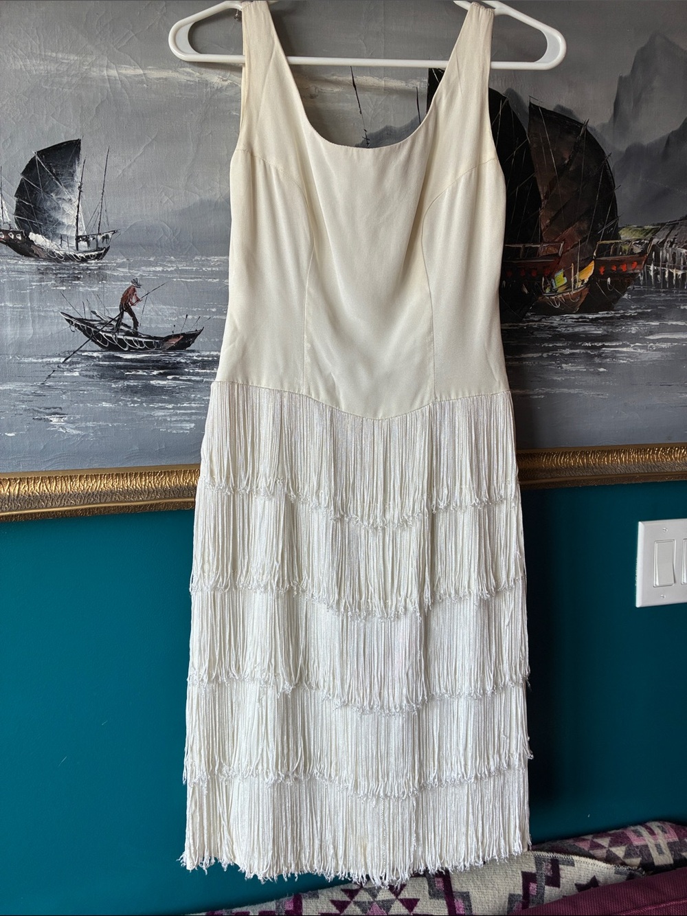 Vintage Original Jr. Theme Ivory Fringe Cocktail Dress | modern Bridal |